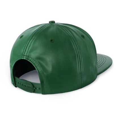 CHOK.LIDS PU Leather Flat Brim Snapback Hat Hip Hop Baseball Cap - color: Leather Hunter Green