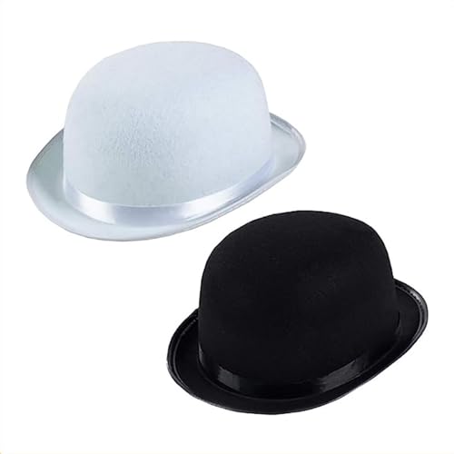 Men Women Cloche Hats with Round Hat Top Turned Brim Bowler Cap Holiday Party Accessories - color: White