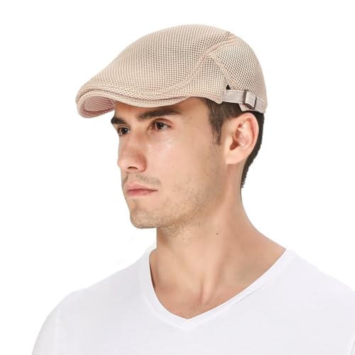 DIYDECAL Mens Breathable Mesh Summer Hat Adjustable Newsboy Beret Ivy Cap Cabbie Flat Cap - color: Beige