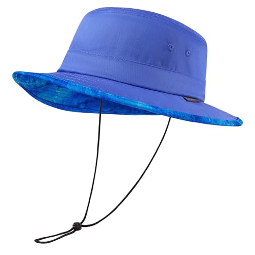 UPF 50+ Foldable Sun Hat Patterned Under Brim Bucket Hats for Summer Hiking Fishing Beach Safari Men Women - color: Dazzling Blue, size: Large