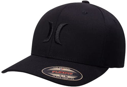 Hurley Mens Textured Fitted Baseball Cap, Moisture Wicking, Curved Brim - color: Black/(Black), size: Large-X-Large