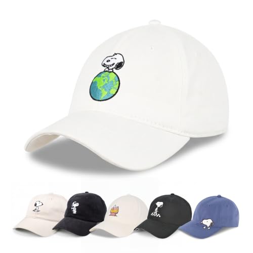 Concept One Unisex Adult Peanuts Snoopy Dad Hat, Adult Cotton Adjustable Baseball Cap with Curved Brim - color: White