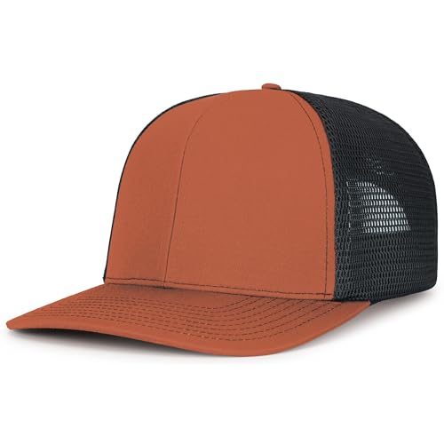 Pacific Headwear Contrast Stitch Trucker Pacflex Snapback Cap - color: Rust/Light Charcoal/Rust