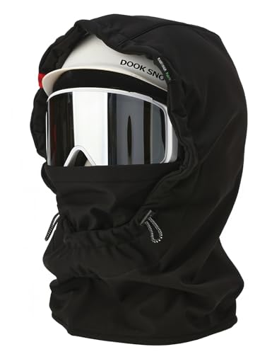 DOOK SNOW Ski Helmet Hood Cover - 3-in-1 Windproof Balaclava with Adjustable Drawstring, Fleece Lined Face Mask for Men&Women - color: Black(excluding Helmets and Snow Goggles), size: Medium