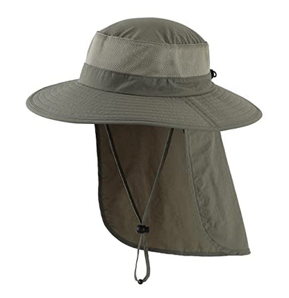 Home Prefer Outdoor UPF50+ Mesh Sun Hat Wide Brim Fishing Hat with Neck Flap Sun Hat for Men Women - color: Pea Green