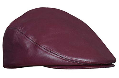 Men's Real Soft Leather Ivy Beret Newsboy Gatsby Golf Cabbie Flat Cap Hats - color: Burgundy, size: XX-Large