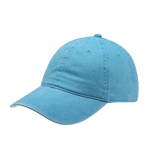The Vintage Year Washed Cotton Low Profile Dad Hat, 6 Panel Soft Crown Baseball Cap, Brass Buckle, One Size Fits Most - color: Faded Lake Blue