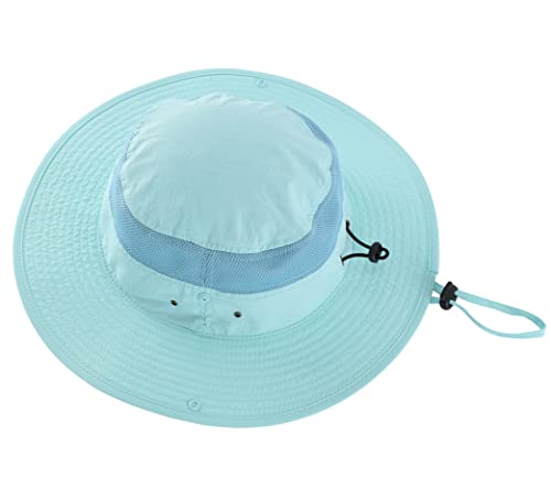 Connectyle UPF 50+ Wide Brim Sun Hat for Men Breathable Cowboy Boonie Hats Outdoor Bucket Hat for Fishing Hiking Safari - color: Light Blue