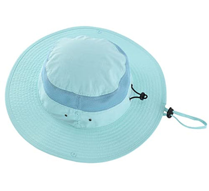 Connectyle UPF 50+ Wide Brim Sun Hat for Men Breathable Cowboy Boonie Hats Outdoor Bucket Hat for Fishing Hiking Safari - color: Light Blue
