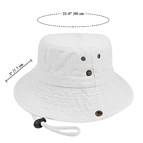 Unisex Cotton Boonie Hat Summer Fishing Bucket Hat Sun Hat with String - color: Solid White