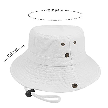 Unisex Cotton Boonie Hat Summer Fishing Bucket Hat Sun Hat with String - color: Solid White