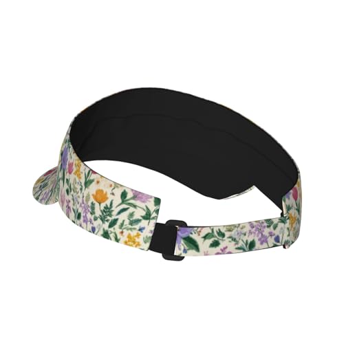 Unisex Adjustable Sports Sun Visor - color: Retro Spring Flowers and Ferns