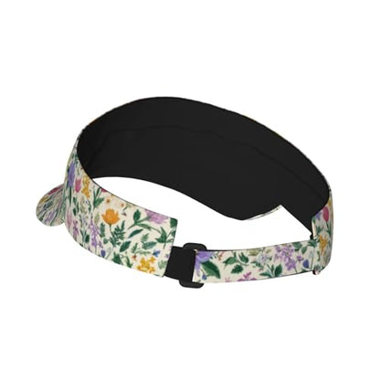 Unisex Adjustable Sports Sun Visor - color: Retro Spring Flowers and Ferns