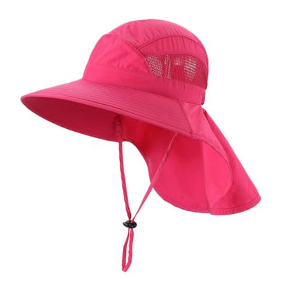 Home Prefer UPF50 Wide Brim Kids Sun Hat Neck Flap Boys Girls Sun Protection Hat for Beach Fishing - color: Hot Pink, size: 4-8 Years