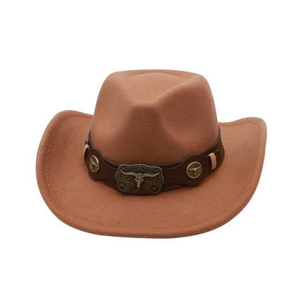 Western Cowboy Hat for Men Cowgirl Hat for Women Unisex Wide Brim Felt Fedora Hats Classic Cowboy Hats - color: Khaki