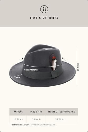 BABEYOND Fedora Hats Cap for Men Women Wide Brim Hat 1920s Gatsby Panama Costume Accessories - color: Dark Gray