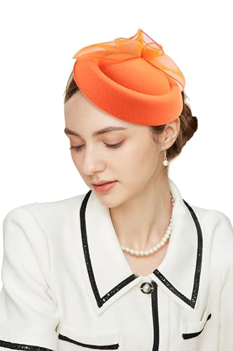 Gionforsy Fascinators Hats Pillbox Tea Party Fascinator Hats for Women - color: Orange