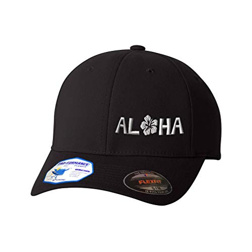 Flexfit Left Side Panel Aloha Sky White Hibiscus Embroidery Hats for Men & Women - size: Large-X-Large
