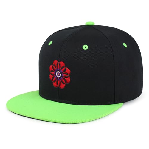 Flower Ornament Hip-Hop Snapback Hat Embroidered Baseball Cap Floral Embellishment - color: 20. Black/Neon Green