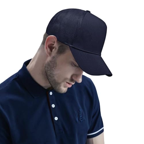 Oversize XXL Mesh Trucker Hat for Men Big Head High Crown Baseball Cap - color: Dark Blue