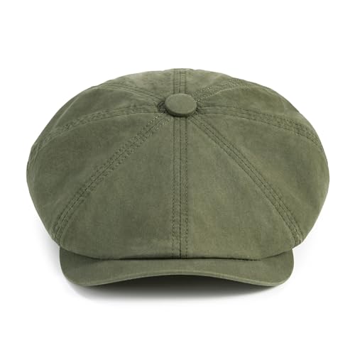 BOTVELA Men's Newsboy Gatsby Hat Cotton Cabbie Cap - color: Army Green, size: 7 1/4