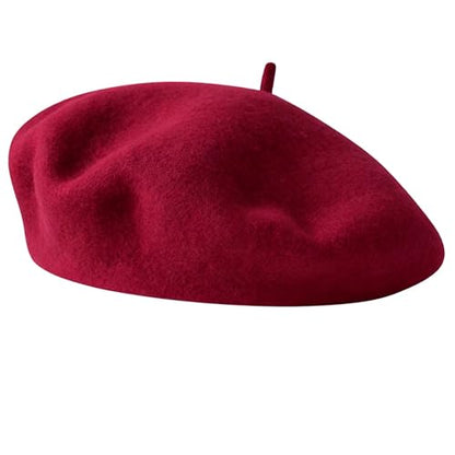 Women Classic French Beret Hat Irish Painter Cap Warm Wool Artist Beanie Hat Lady Fancy Dress - color: B-winered