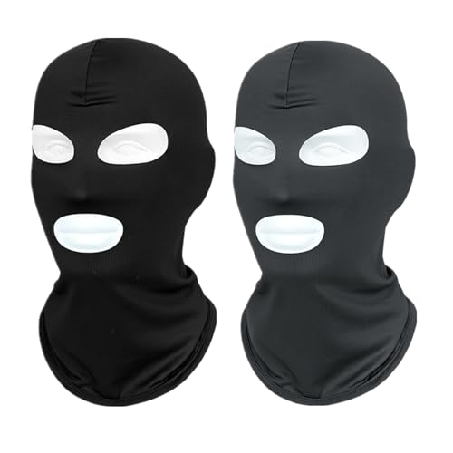 2Pcs Full Face Mask,2Hole/3Hole Black Thin Balaclava Seamless Mask - color: 3 Hole Black+deep Grey