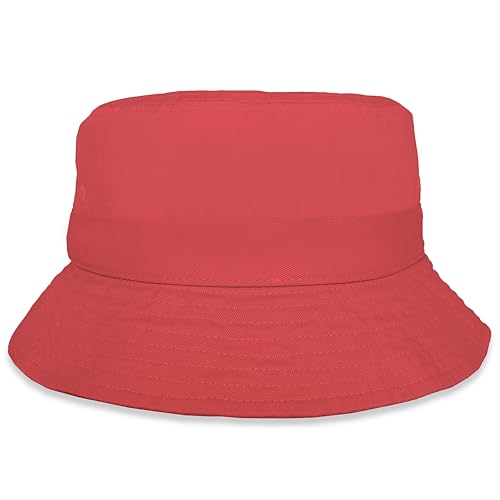 Bucket Hat for Kids, Boy and Girl Sun Hat Kid Ages 4-7 and Big Kids 7-14 Years 100% Cotton for Summer Teen Youth Beach Hat - color: Coral, size: 7-14 Years