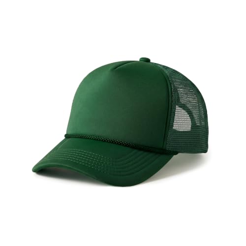 CHOK.LIDS Blank Foam Trucker Hat, Retro Mesh Rope Snapback Cap, Men Women - color: Curved Brim (Hunter Green)