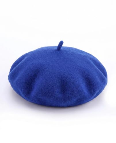 Wool French Beret Hats for Women Classic Winter Beanie Cap - color: Sapphire Blue