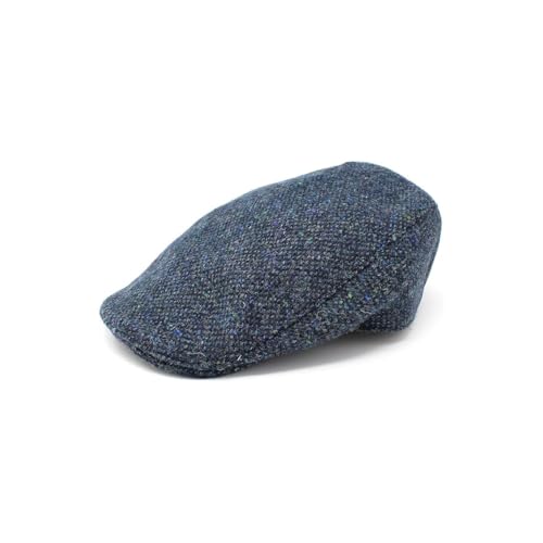 Hanna Hats Traditional Tweed Wool Donegal Touring Cap. Unisex Ivy Hat. Sewn Peak and Taffeta Lining. 100% Made in Ireland. - color: Blue Fleck, size: Small