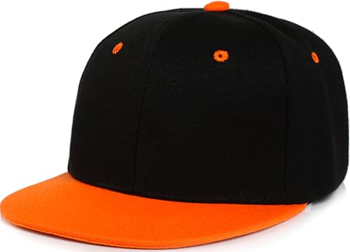 Snapback Hat Flat Bill Visor Hats Adjustable Hip Hop Baseball Cap for Women Men - color: Black Orange