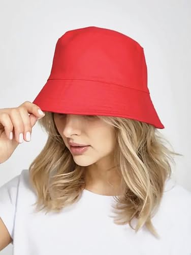 Bucket Hat Beach Sun Hat Fishing Hat for Women Men, Summer Outdoor Travel Packable Fisherman Hat - color: Red