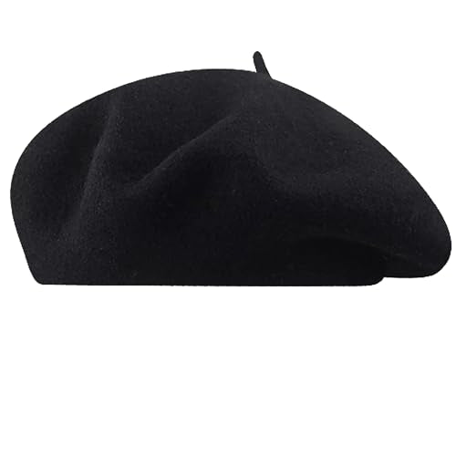 Women Classic French Beret Hat Irish Painter Cap Warm Wool Artist Beanie Hat Lady Fancy Dress - color: B-black