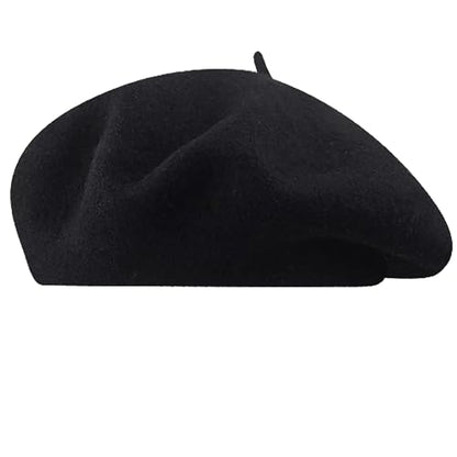 Women Classic French Beret Hat Irish Painter Cap Warm Wool Artist Beanie Hat Lady Fancy Dress - color: B-black