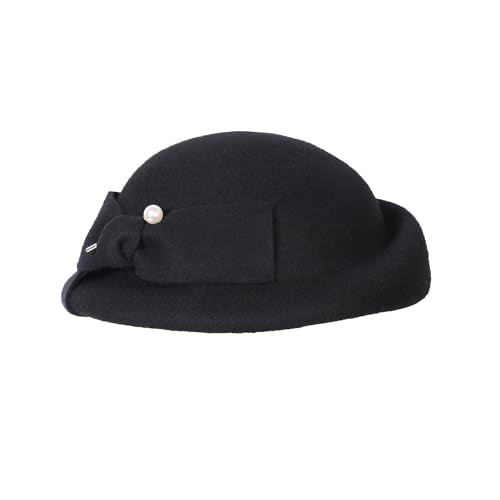 Vintage Wool Felt Cloche Bucket Bowler Hat Women Church Wedding Fascinator Formal Dress Hat Winter Fedoras - color: Black