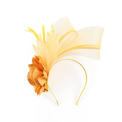 Fascinators Hat for Girls and Women Tea Party Flower Mesh Feather Kentucky Headwear with Headband and Clip - color: Gold