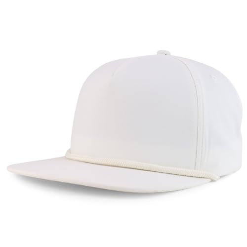 Trendy Apparel Shop 5 Panel Hybrid Perforated Rope Flatbill Snapback Cap - color: White