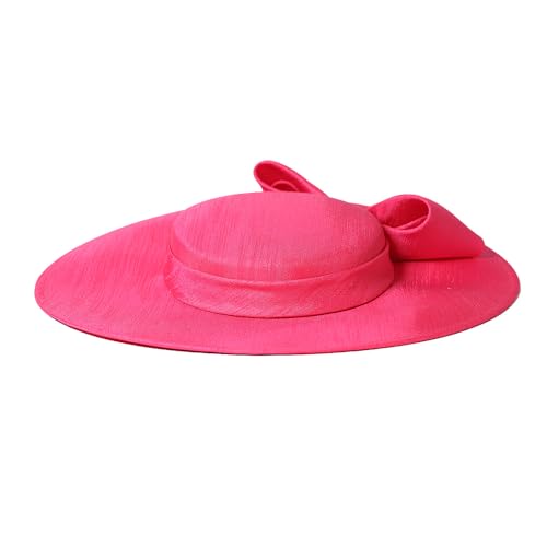 Fascinators Women Wide Brim 20s 50s Derby Pillbox Hat Bowknot Cocktail Tea Party Church Dress Hats - color: Rose