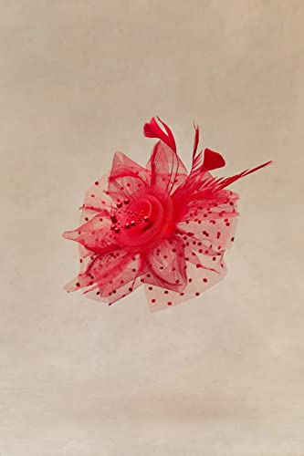 BABEYOND Fascinators Hats for Women Tea Party Flower Tulle Bead Derby Hat - color: Red