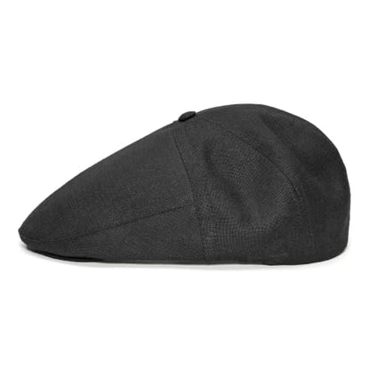 Sterkowski Swede Cap | 100% Linen Flat Cap For Men and Women | Super Airy 5 Panels Summer Cap without Lining - color: Black, size: 7 1/8