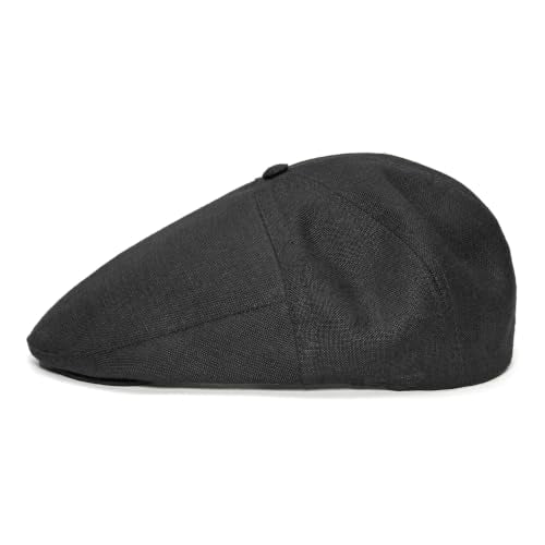 Sterkowski Swede Cap | 100% Linen Flat Cap For Men and Women | Super Airy 5 Panels Summer Cap without Lining - color: Black, size: 7 3/4
