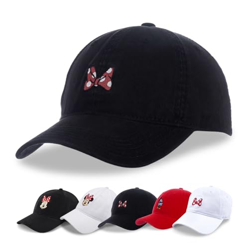 Disney Minnie Mouse Dad Hat, Cotton Adjustable Baseball Cap with Curved Brim - color: Black