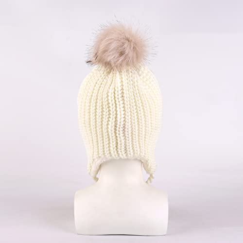 Baby Winter Hat for Girls Toddler Ear Flap Pom Pom Beanies Infant Knit Hat with Fleece Lined - color: Three Goals-white, size: 1-2T