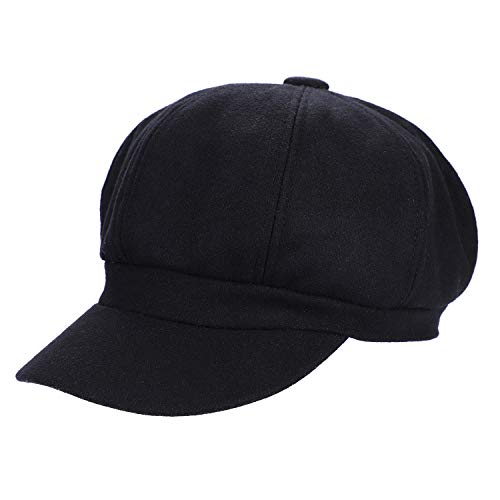haozaikeji Women's Wool Blend Fashion Newsboy Hat Classic 8 Panel Cabbie Beret Winter Baker Boy Hat Pageboy Hat - color: Black