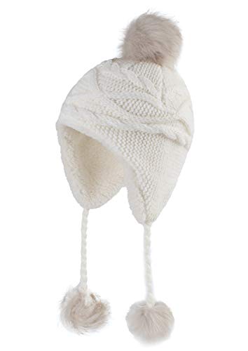 Home Prefer Girls Sherpa Earflaps Hat Toddler Baby Knit Beanie Fuzzy Peruvian Cold Weather Warm Winter Hat - color: Ivory, size: Small