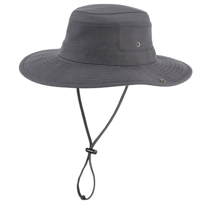 Home Prefer UPF 50+ Wide Brim Sun Hat Mesh Crown Foldable Cotton Bucket Cowboy Hat for Men Safari Golf Fishing Beach Garden - color: Dark Grey, size: Medium