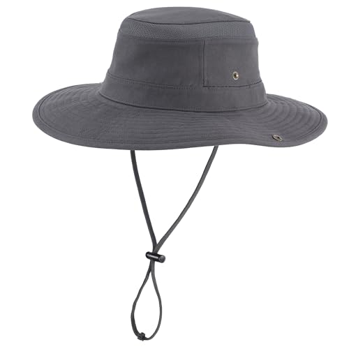 Home Prefer UPF 50+ Wide Brim Sun Hat Mesh Crown Foldable Cotton Bucket Cowboy Hat for Men Safari Golf Fishing Beach Garden - color: Dark Grey, size: Medium