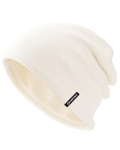 FURTALK Winter Beanie Men Women Windproof Knitted Warm Cuffless Beanie Hat - color: White