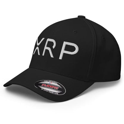 FX XRP Crypto Fitted Hat Embroidered Curved Bill Mid Crown Closed-Back Structured Twill Cap - color: Black, size: Large-X-Large